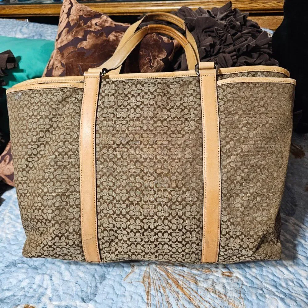 Vintage Coach Y2K Hamptons Large Travel Tote Bag Purse in Signature Jacquard